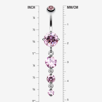 Detail View 1 of Brilliant Gem Cascade Belly Ring-Pink